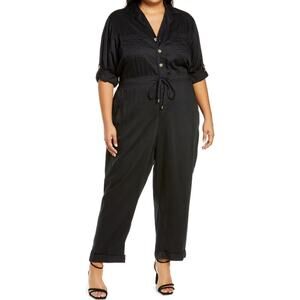 Pari Passu Plus Size Black Long Sleeve Utility Jumpsuit Drawstring Waist 2